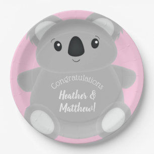 Pink Koala Bear Baby Shower Paper Plate
