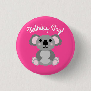 Pink Koala Bear Birthday Party 3 Cm Round Badge
