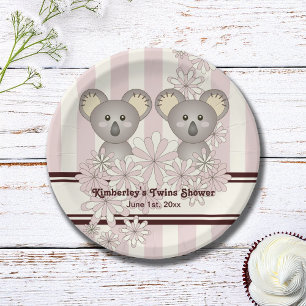 Pink Koala Twin Baby Shower   Kids Girl Birthday Paper Plate