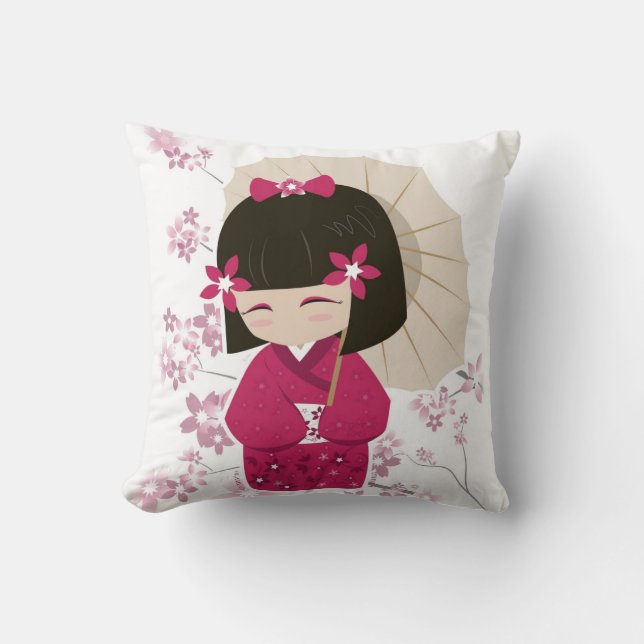 Pink Kokeshi Doll Pillow -White Background (Front)