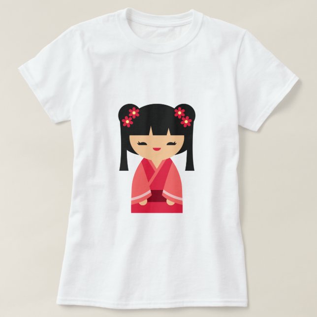Pink Kokeshi Japanese dolls T-Shirt (Design Front)