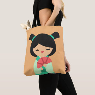 Pink Kokeshi Japanese dolls Tote Bag