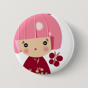 Pink Kokeshi Triplet Close Up Pin