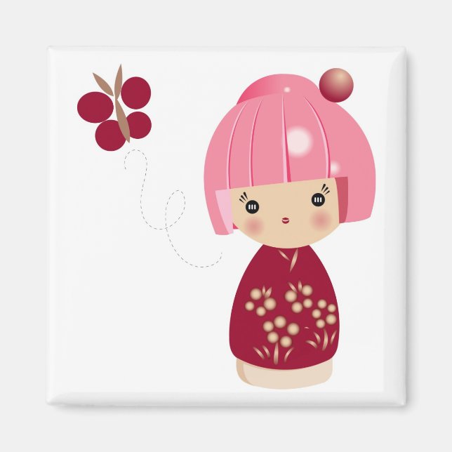 Pink Kokeshi Triplet Magnet (Front)