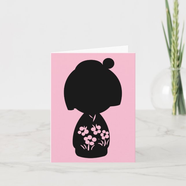 Pink Kokeshi Triplet Silhouette Note Card (Front)
