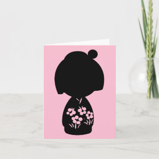 Pink Kokeshi Triplet Silhouette Note Card