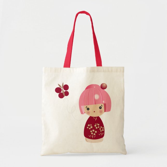 Pink Kokeshi Triplet Tote Bag (Front)