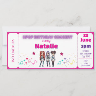 Pink KPOP Birthday Concert Ticket Invitation