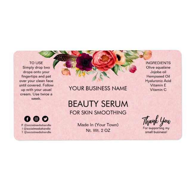 Pink Kraft Textured Face Serum Labels (Front)