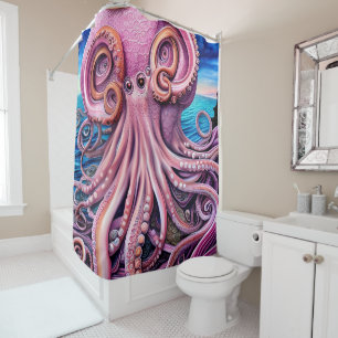 Pink Kraken Octopus Tentacles Shower Curtain