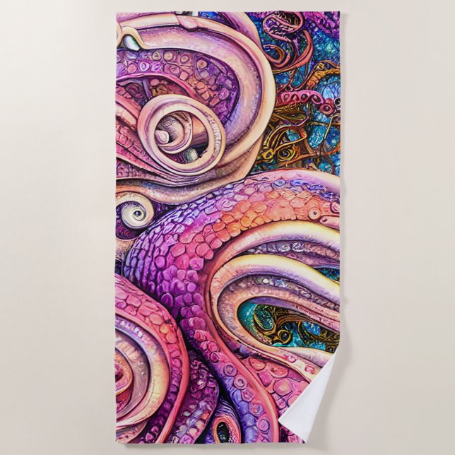 Pink Kraken Tentacles Octopus Beach Towel (Front)