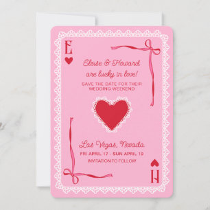 Pink Lace Ace of Hearts Lucky in Love Wedding Save The Date
