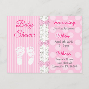 Pink Lace and Bow's Girl's  Baby Shower Invitation Postcard