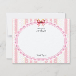 Pink Lace and Gold Ribbon Stationery Thank You Card