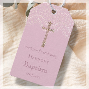 Pink Lace Baptism Thank You Favour Gift Tags