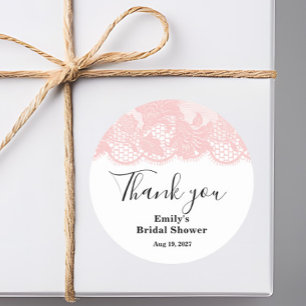 Pink Lace Bridal Shower Classic Round Sticker