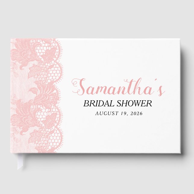Pink Lace Bridal Shower  Guest Book (Front)