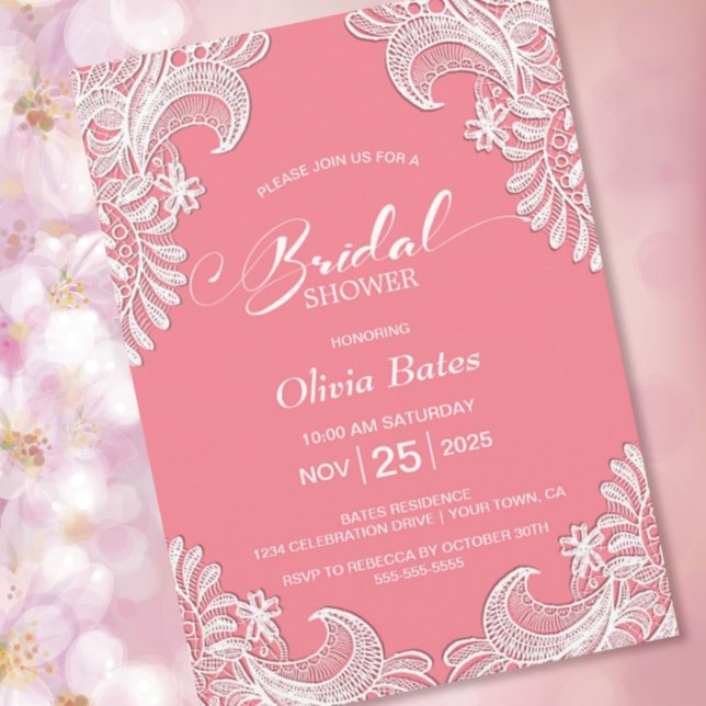 Pink Lace Bridal Shower Invitation (Creator Uploaded)