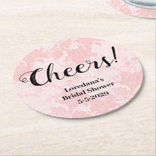 Pink Lace Bridal Shower Round Paper Coaster