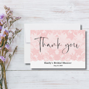 Pink Lace Bridal Shower Thank You Card