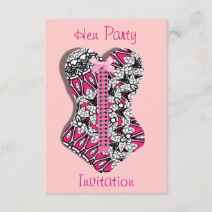 Pink Lace Corset Girlie  Hen Party Personalised  I Invitation