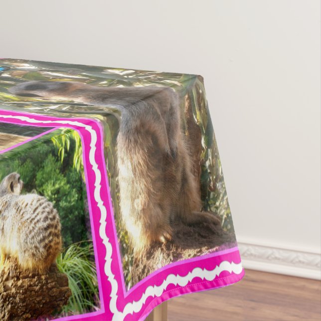 Pink Lace Edge Meerkat Collage, Tablecloth (In Situ)