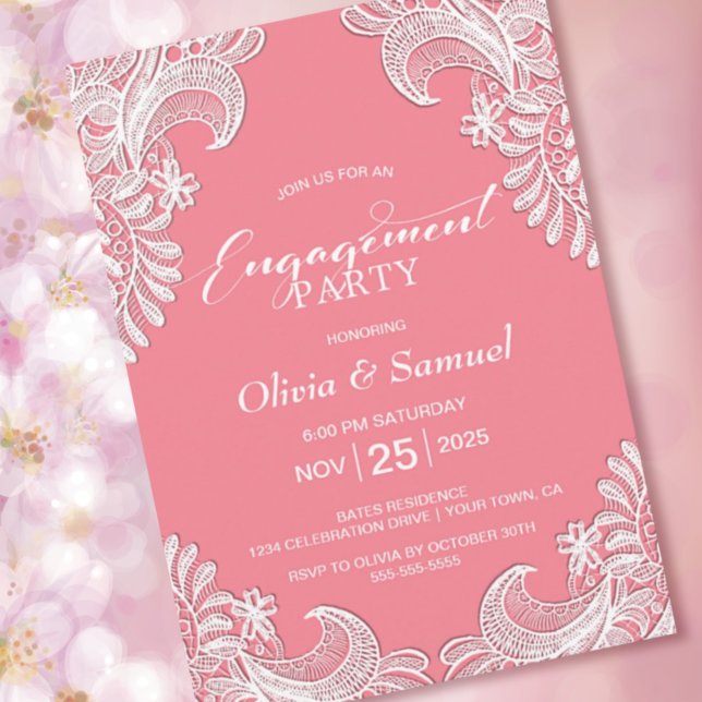 Pink Lace Engagement Party Invitation (Creator Uploaded)