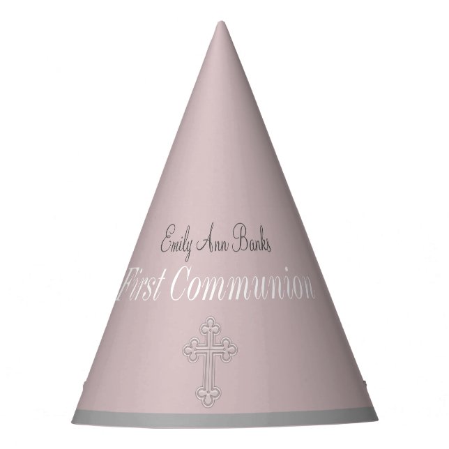 Pink Lace First Communion Party Hat (Front)