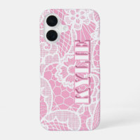 Pink Lace Floral Personalised Name iPhone Case