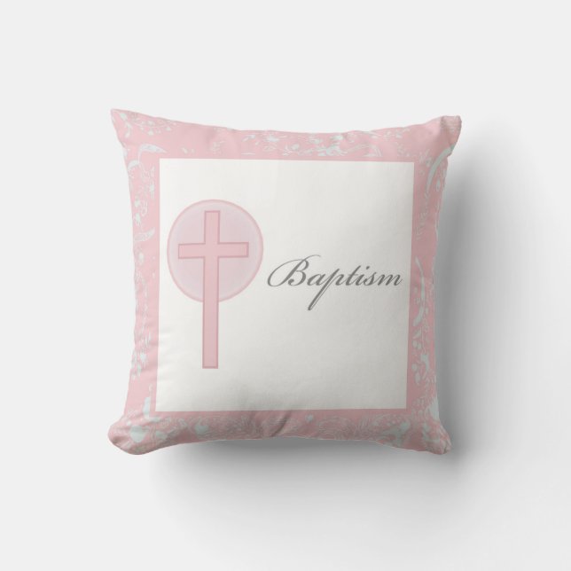 Pink Lace Girl Baptism Cushion (Front)