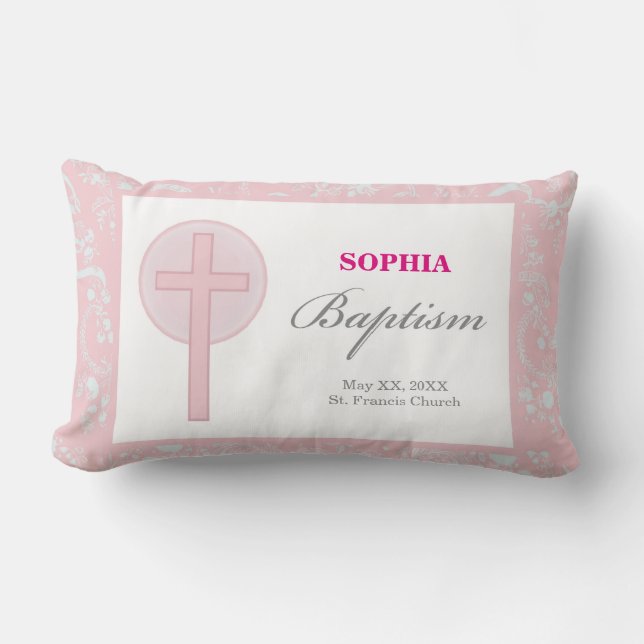 Pink Lace Girl Baptism Lumbar Cushion (Front)