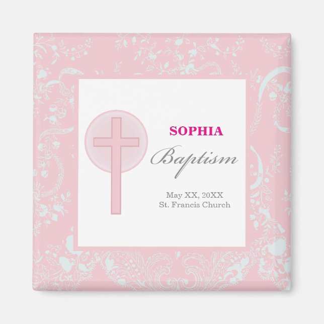 Pink Lace Girl Baptism Magnet (Front)
