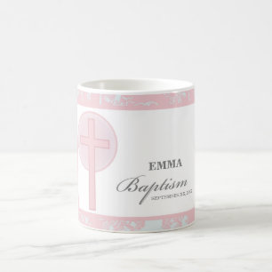 Pink Lace Girl Baptism Personalised Coffee Mug