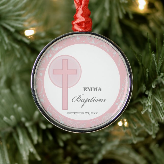 Pink Lace Girl Baptism Personalised Metal Tree Decoration (Tree)