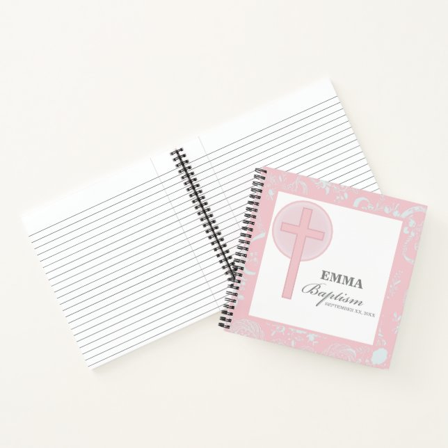 Pink Lace Girl Baptism Personalised Notebook (Inside)