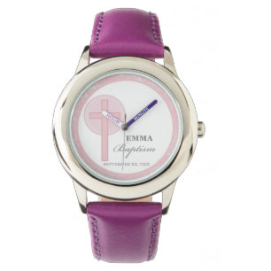 Pink Lace Girl Baptism Personalised Watch