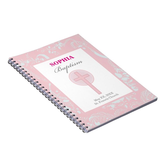 Pink Lace Girl Baptism Spiral Notebook (Right Side)