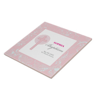 Pink Lace Girl Baptism Tile
