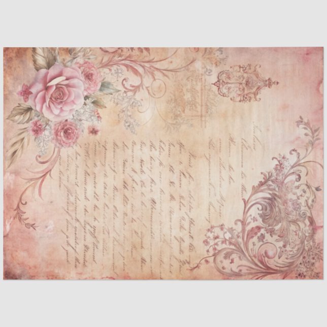 Pink Lace Grunge Old Letter Decoupage Tissue Paper (Front)