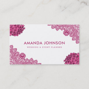 Pink Lace Hydrangea Floral Wedding Event Planner Business Card
