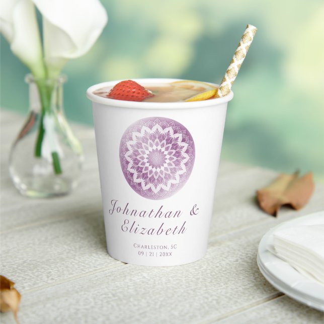 Pink Lace Mandala Wedding Paper Cups (Insitu)