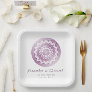 Pink Lace Mandala Wedding Paper Plate