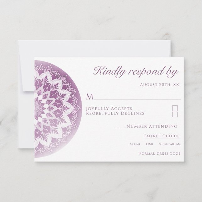 Pink Lace Mandala Wedding RSVP Card (Front)