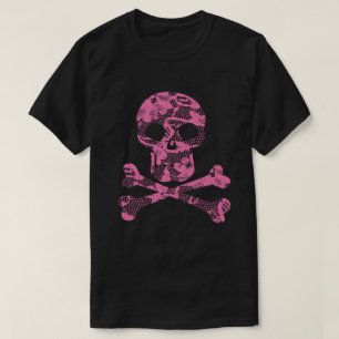 Pink Lace Pattern Skull and Crossbones T-Shirt