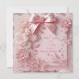 Pink Lace Pearls Floral Sweet Birthday Party Invitation
