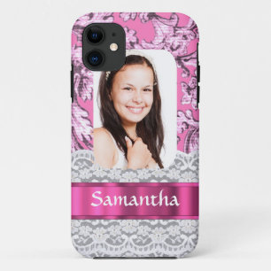 Pink lace personalised photo template Case-Mate iPhone case