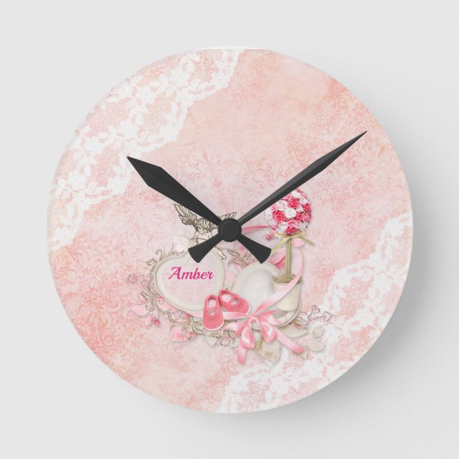Pink Lace   Round Clock (Front)