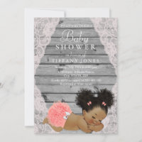 Pink Lace Rustic Vintage Baby Shower Invite