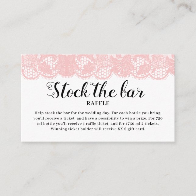 Pink Lace Stock the bar Bridal Shower  Enclosure Card (Front)
