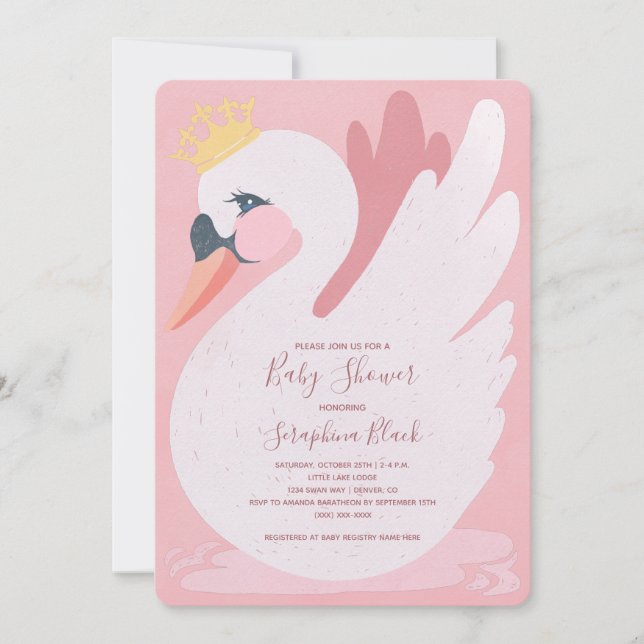 Pink Lace Swan Princess Baby Shower Invitation (Front)